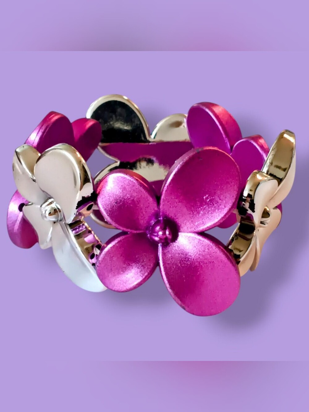 Pink Floral Metal Stretch Bracelet - Women Accessories